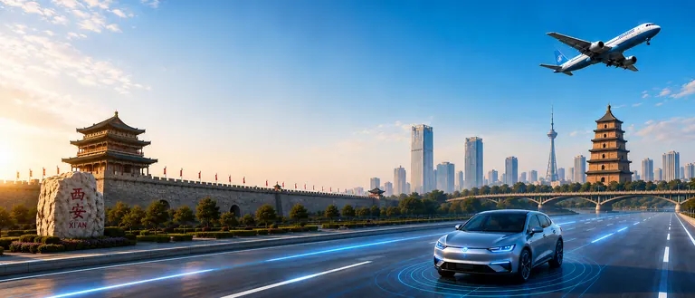 Xi'an city wall, an intelligent roadway, an aircraft, and Chang'an University